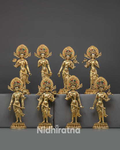 Front view Eight Bodhisattvas set on double lotus with gold-fire gilded base