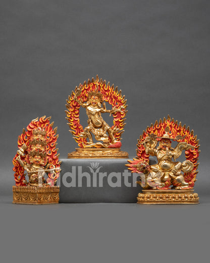 Front view Ekajati Trio Set gold fire-gilded copper Tibetan Buddhist statues