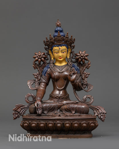 Sita Tara Statue with Gold Face Painted & Oxidized 