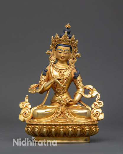 Front view Gold-Gilded Vajrasattva Statue on copper alloy, traditional Dorje Sempa figurine
