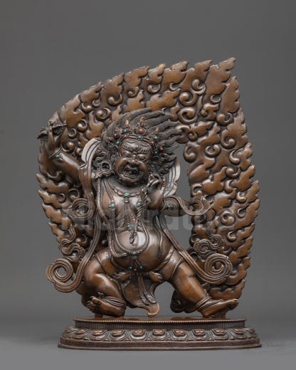 Front view Handcrafted Oxidized Vajrapani Statue standing on lotus seat with halo