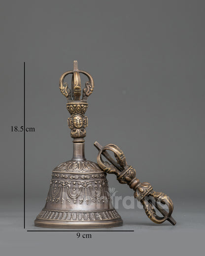 Front view Handcrafted Tibetan Bell & Vajra Set for Vajrayana meditation rituals