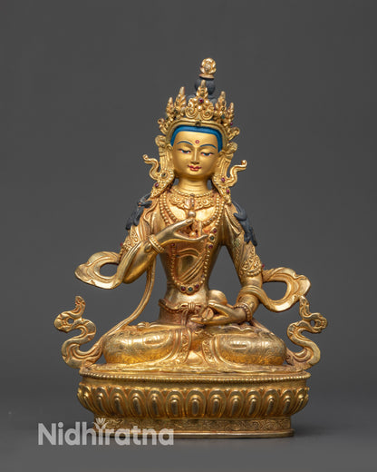 Front view Handcrafted Vajrasattva statue with gold-gilded face and lotus seat
