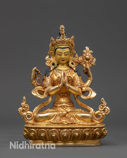 Front view Handmade Chenrezig Statue showing Avalokiteshvara Bodhisattva details
