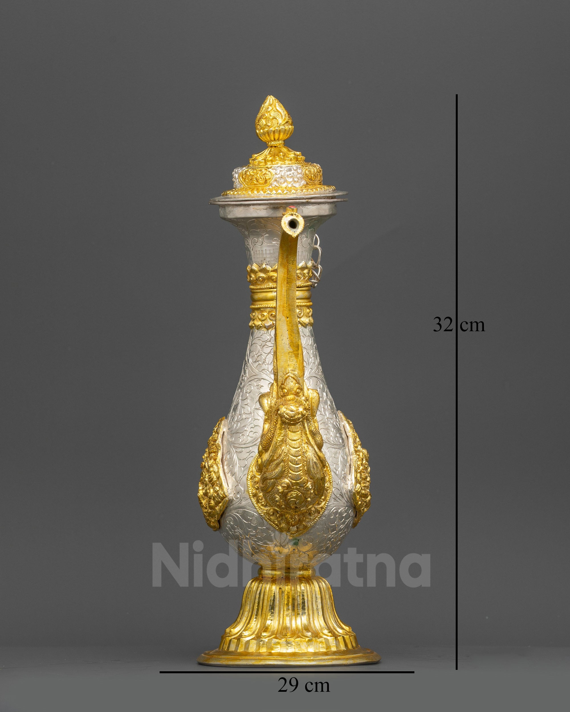 Front view Handmade Tibetan Tea pot with gold & silver-plated dragon handle