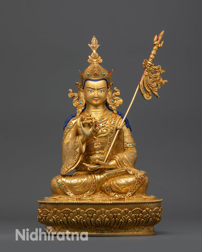 Front view Handmade Tsokye Dorje Statue on lotus pedestal with gold-gilded semi-wrathful face

