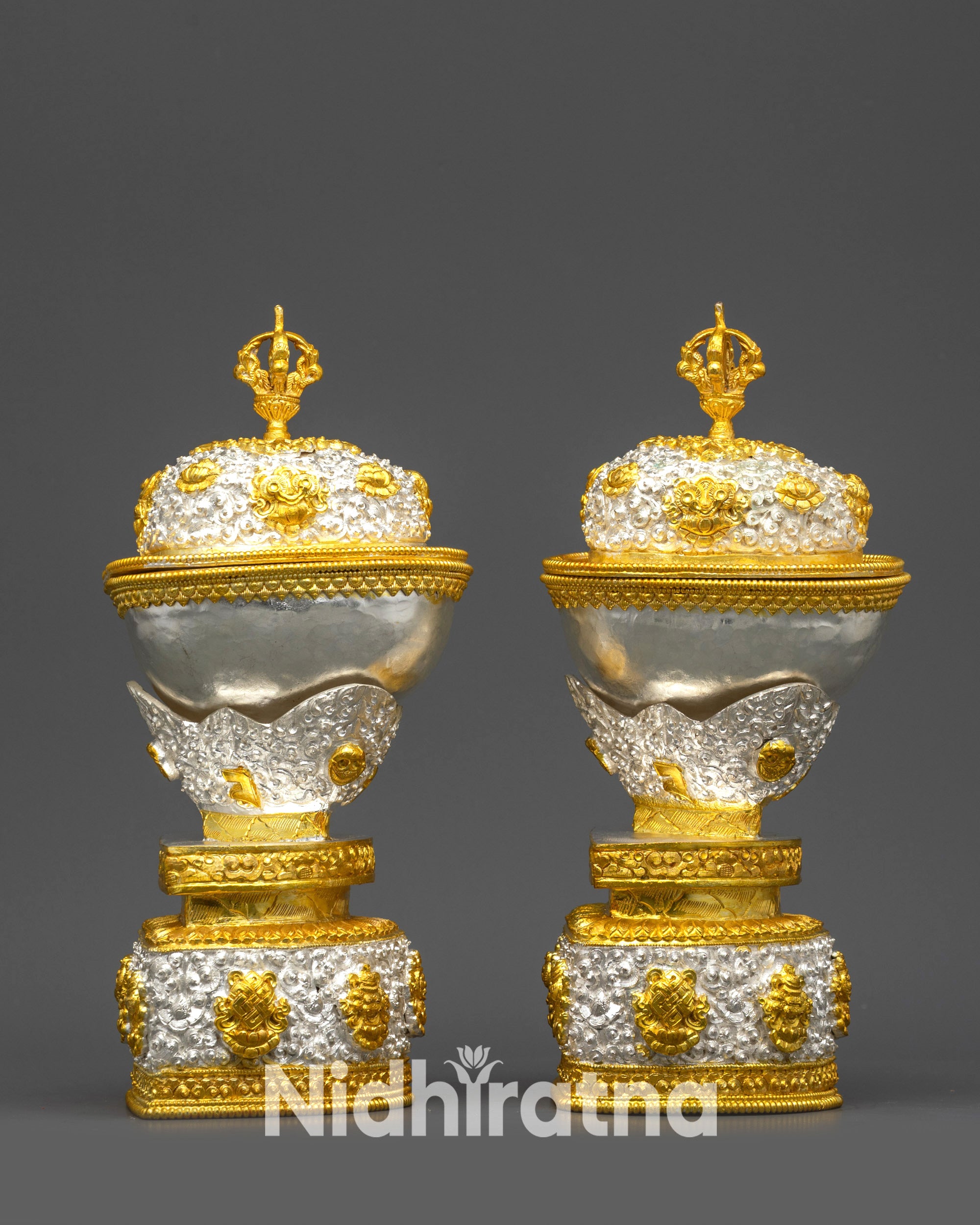 Front view Himalayan Tantric Kapala Set for Buddhist altar rituals and meditation