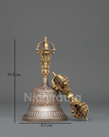 Front view Himalayan ceremonial Vajra and Bell set for Tibetan Buddhist rituals