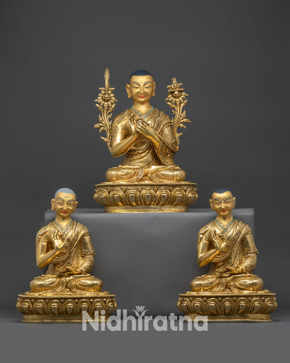 Front view Je Tsongkhapa Trio Statue Collection with Je Tsongkhapa & disciples