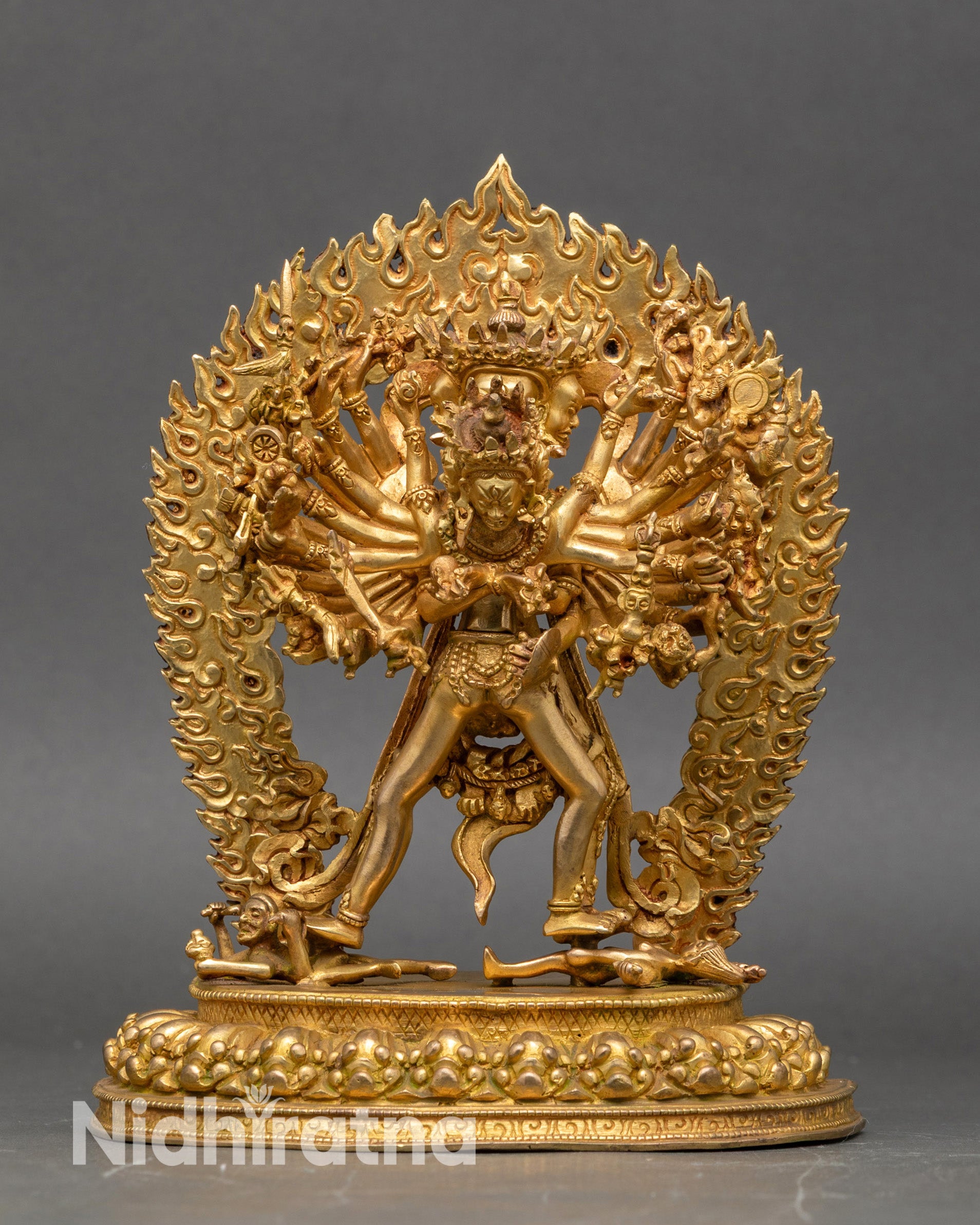 Front view Kalachakra gold fire-gilded copper Tibetan Buddhist deity statue