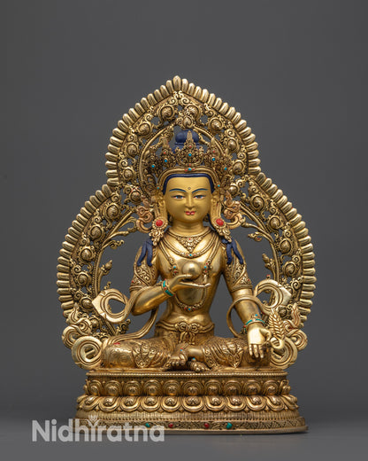 Front view Kshitigarbha Bodhisattva Statue with gold gilded face and lotus pedestal
