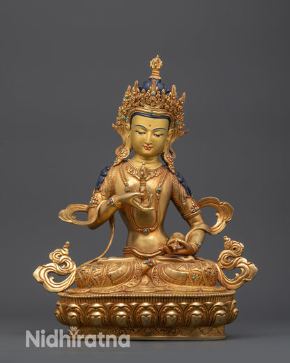 Front view Lord Vajrasattva Statue with gold-gilded base and jeweled crown