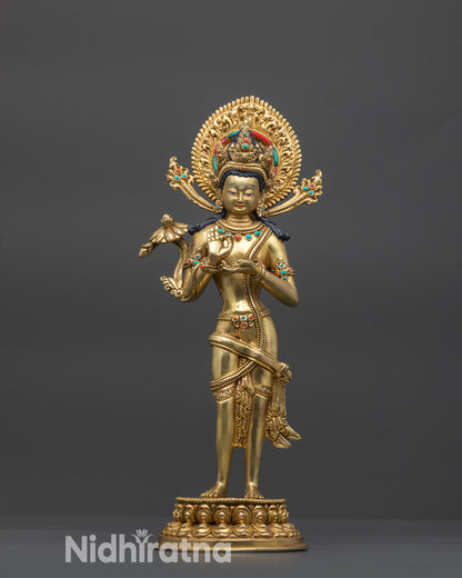 Front view Maitreya from Eight Bodhisattvas set in Abhaya Mudra on lotus seat
