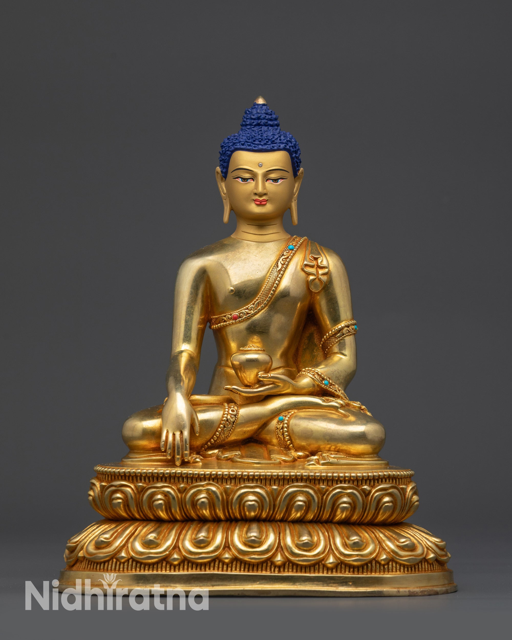 Front view Meditation Shakyamuni Buddha Statue with Gold Fire-Gilded Robe