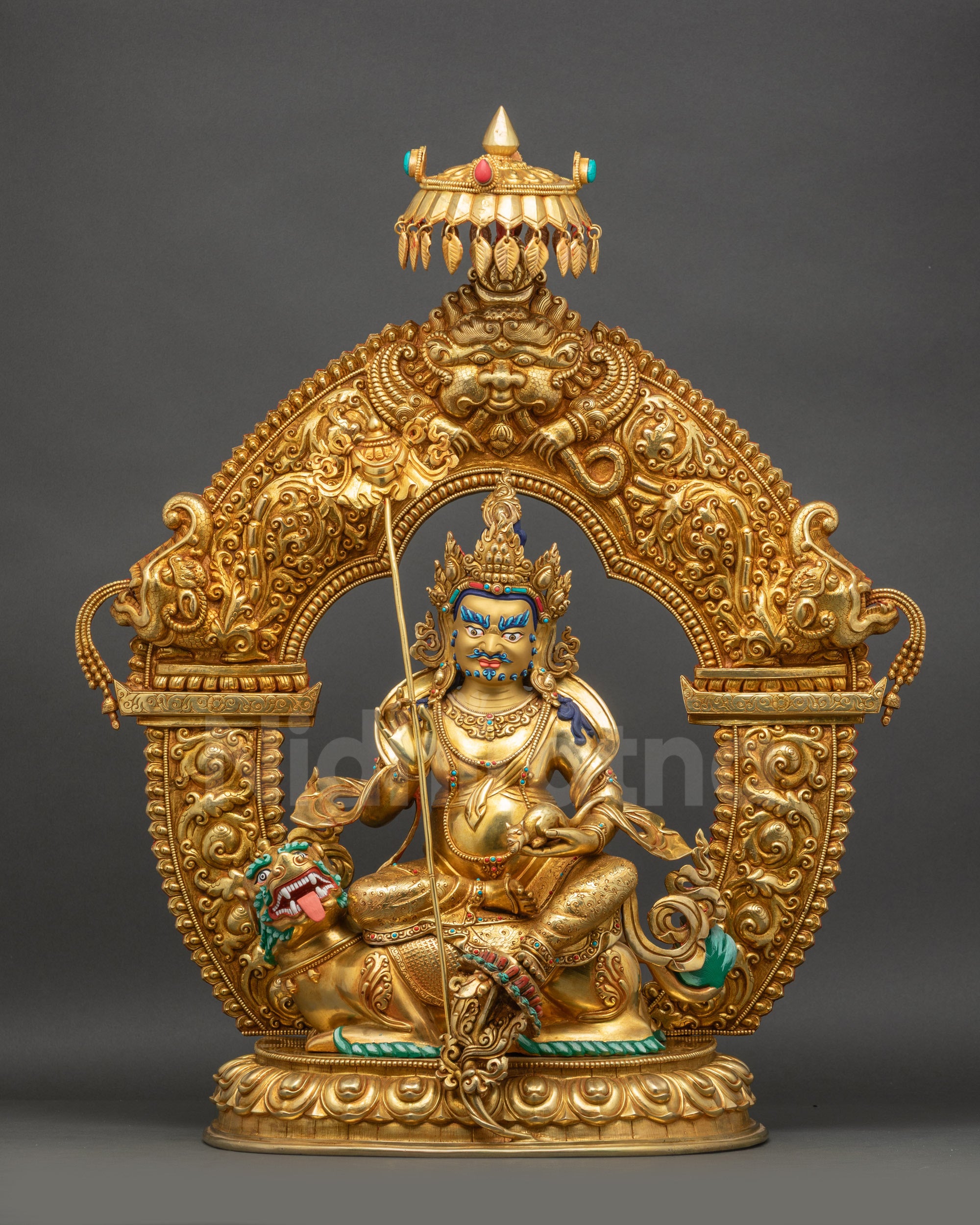 Front view Namtoshe Vaishravana wealth deity statue gold gilded copper Nepal