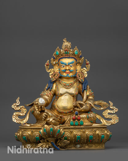 Front view Premium Dzambhala Statue with shell crown and lotus seat