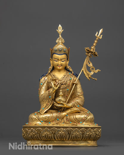 Front view Premium Tsokye Dorje Statue with gold-fire gilding and lotus seat
