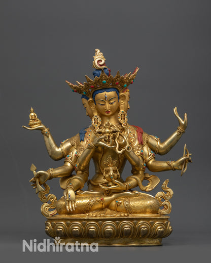 Front view Protector of Life Ushnishavijaya Namgyalma Statue with lotus seat and carvings
