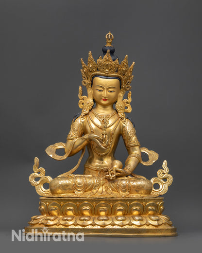 Front view Purification Deity Vajrasattva statue with gold-gilded face and lotus seat