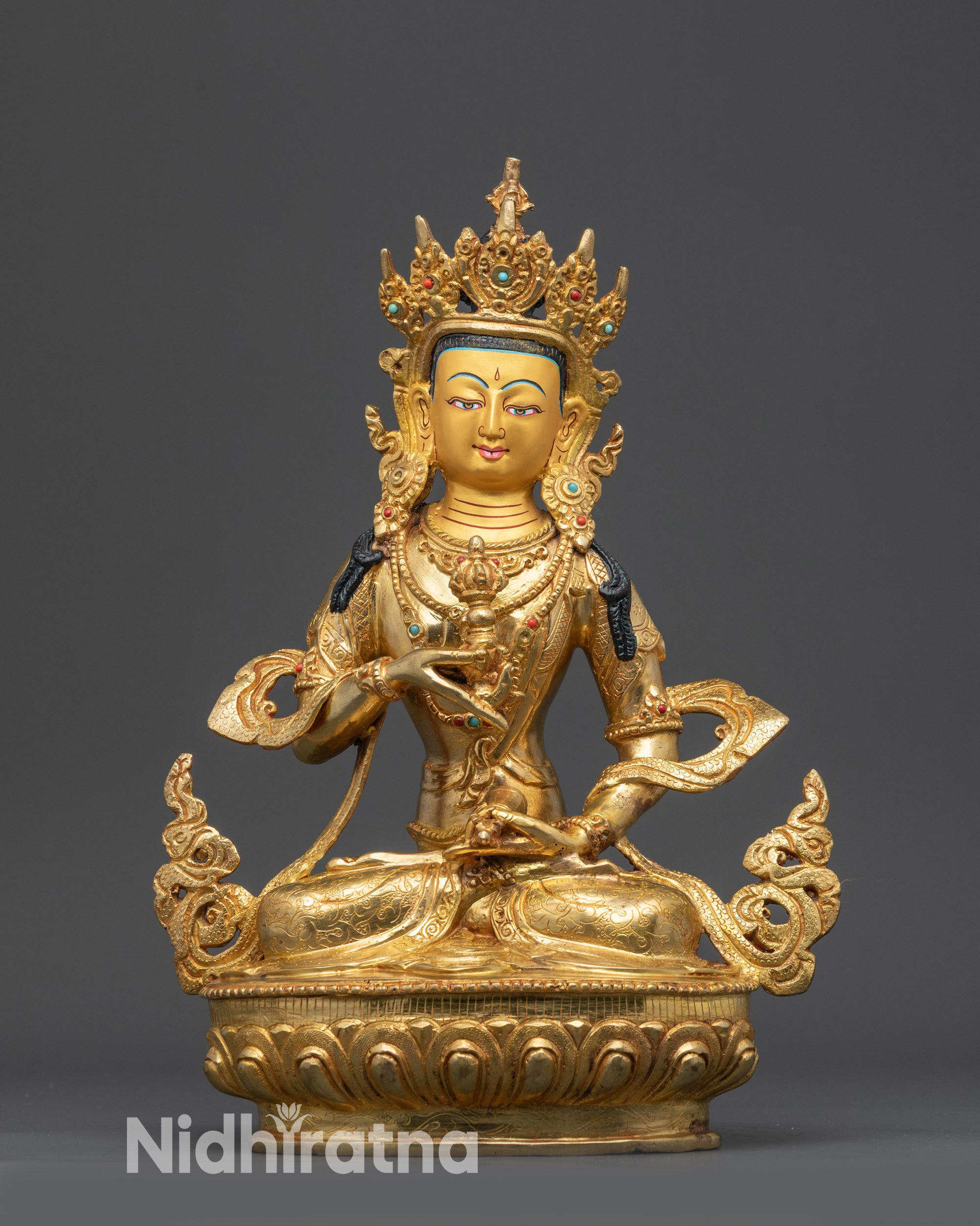 Front view Purification Vajrasattva Statue with gold fire-gilded base
