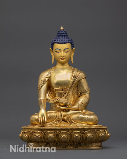 Front view Sacred Shakyamuni Buddha Statue handmade by Newari artisans Nepal