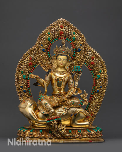 Front view Samantabhadra Statue Himalayan Buddhist deity on elephant lotus pedestal
