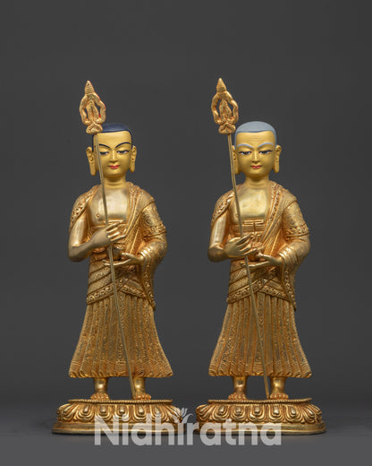 Front view Shakyamuni Buddha disciples statue Shariputra and Maudgalyayana front view
