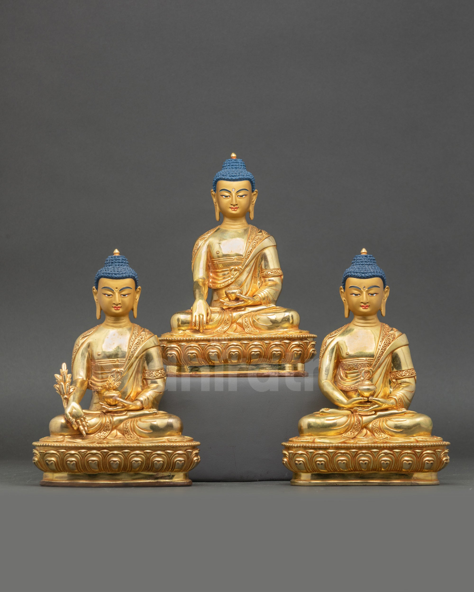 Front view Three Buddha Meditation Statue Set – Amitabha, Medicine & Shakyamuni Buddha