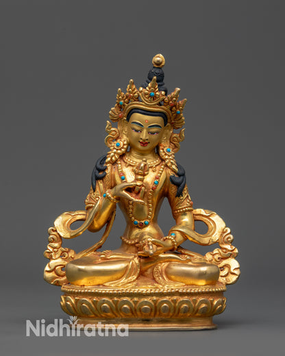 Front view Tibetan Vajrasattva Statue with lotus posture and ornate crown
