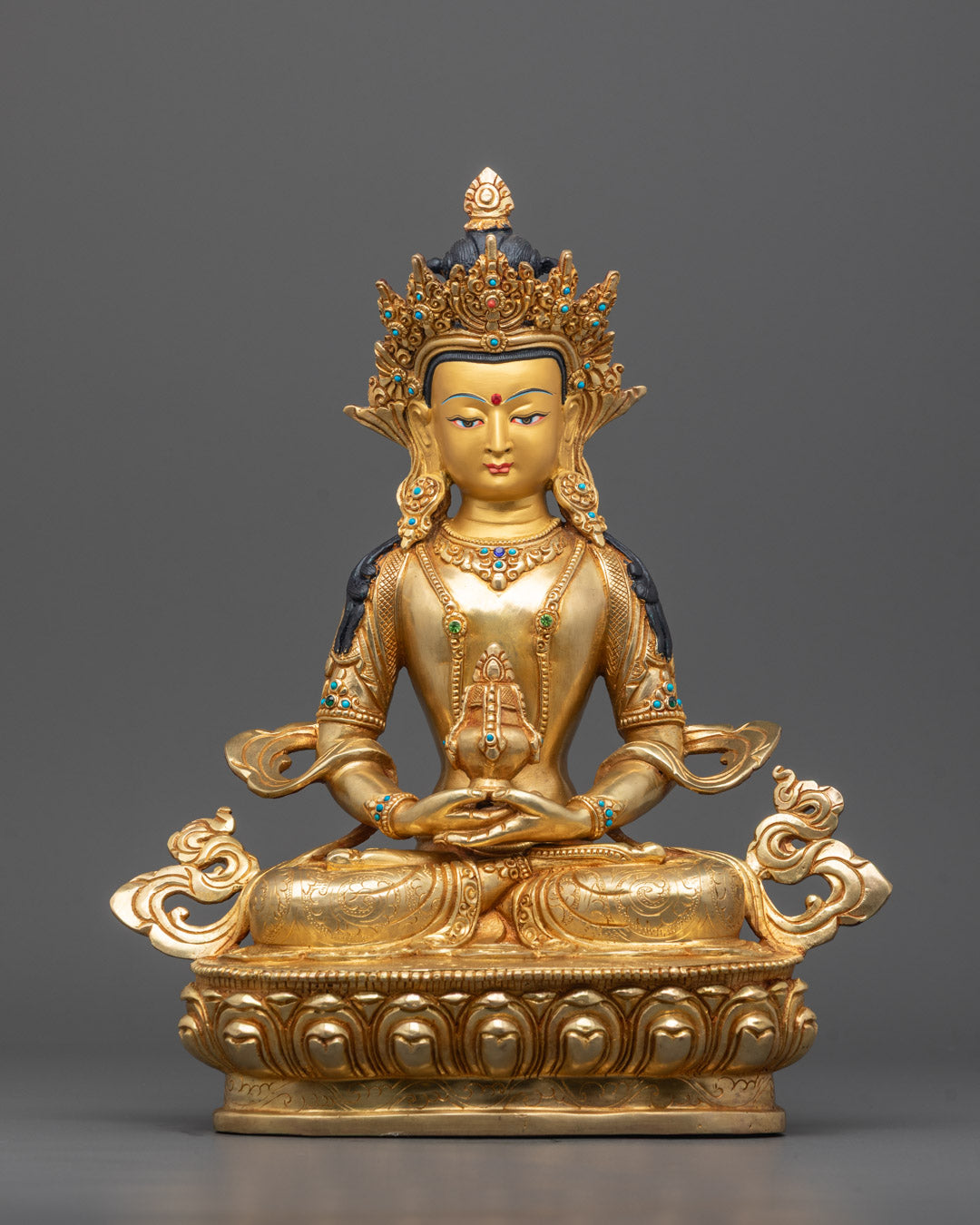 Front view Traditional Amitayus Sculpture Himalayan Long Life Buddha handcrafted in Nepal