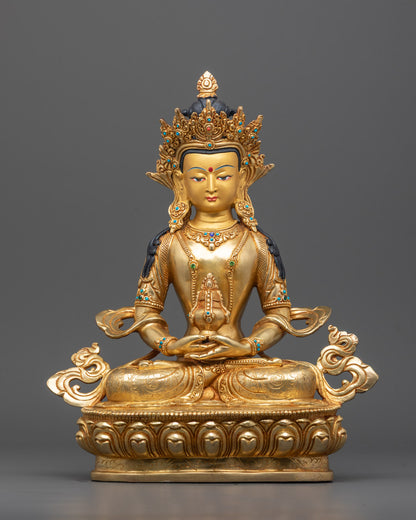 Front view Traditional Amitayus Sculpture Himalayan Long Life Buddha handcrafted in Nepal