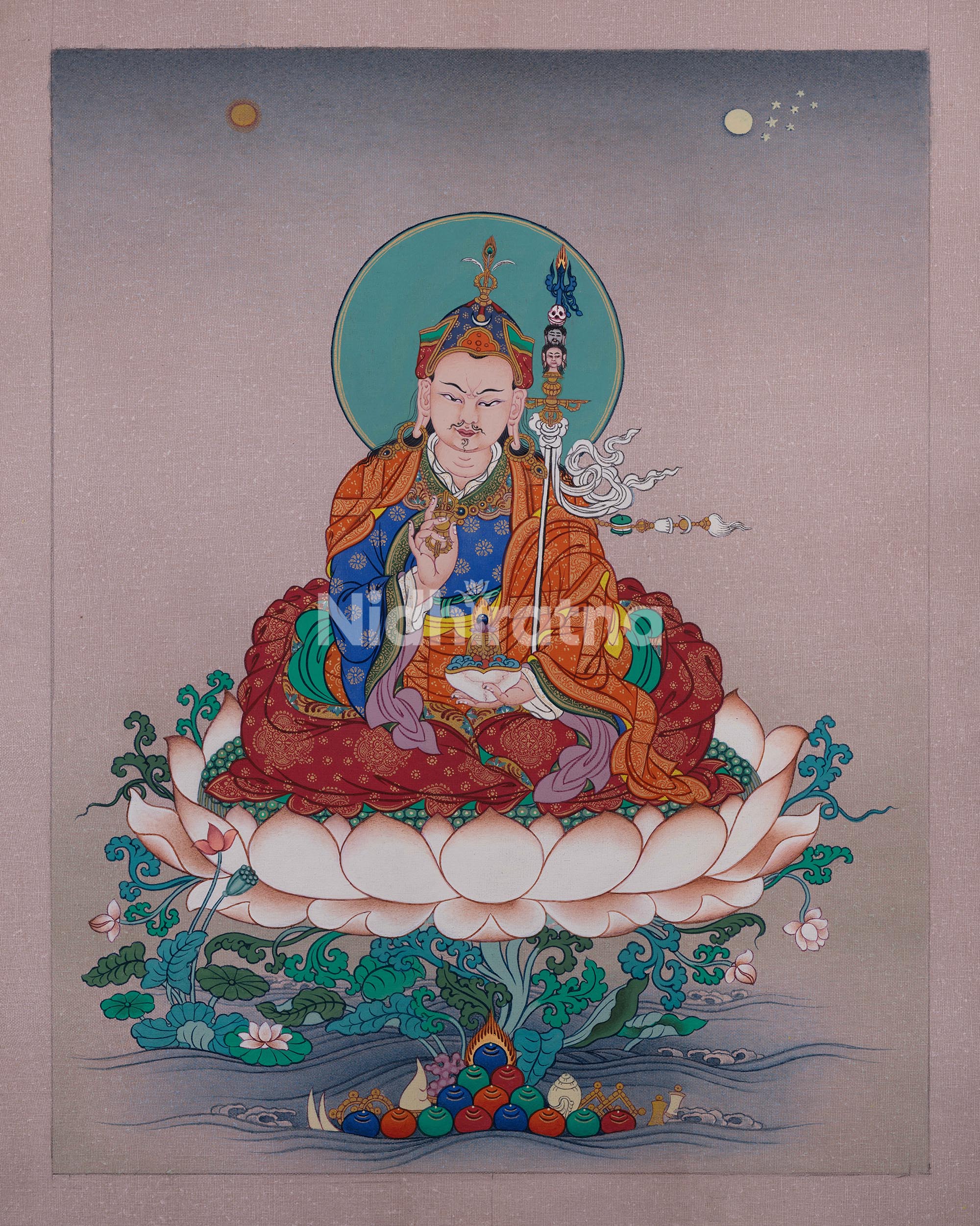 Front view Tsokye Dorje Thangka Print on lotus throne giclée cotton canvas