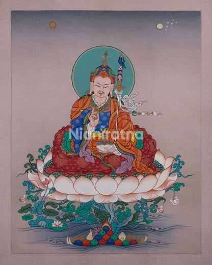 Front view Tsokye Dorje Thangka Print on lotus throne giclée cotton canvas