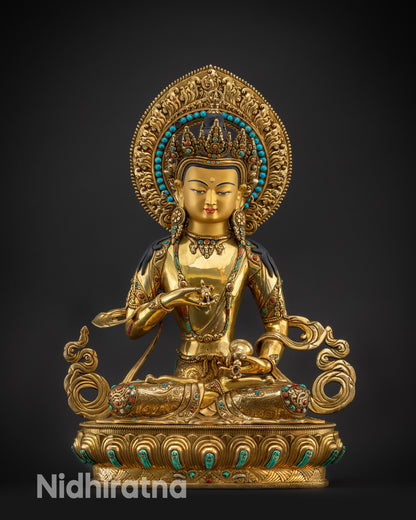 Front view Vajrasattva Dorje Sempa statue with five jeweled crown and halo