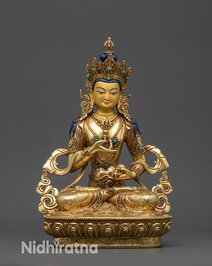 Front view Vajrasattva Statue Dorje Sempa on lotus seat with crown and jewels