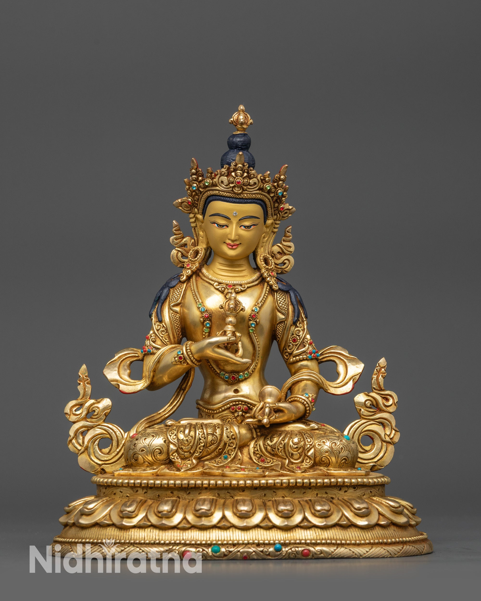 Front view Vajrasattva Statue with 24K gold-gilded face for meditation spaces
