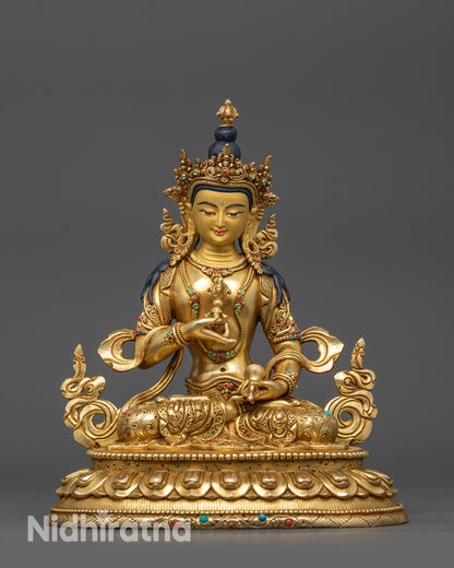 Front view Vajrasattva Statue with 24K gold-gilded face for meditation spaces