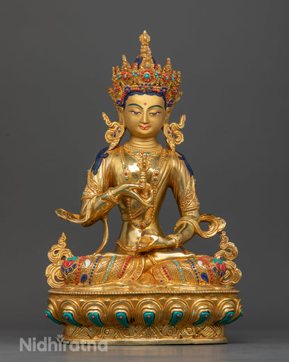Front view Vajrasattva statue gold-gilded copper meditation deity Nepalese art