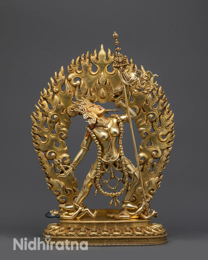 Front view Vajrayogini Statue with gold-gilded face and wrathful expression