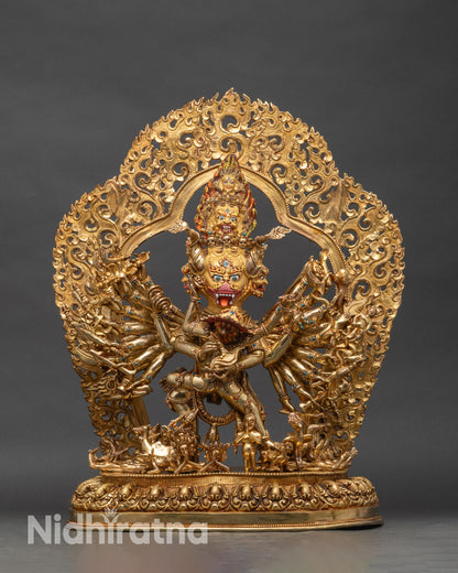 Front view Yamantaka with Consort gold fire-gilded Tibetan Yab-Yum statue
