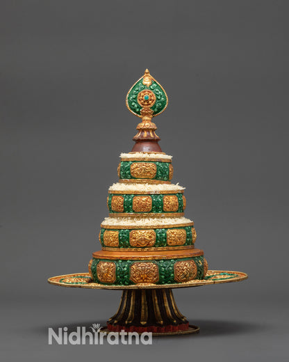 Front view of 10-inch Mandala Set with gold-plated auspicious symbols