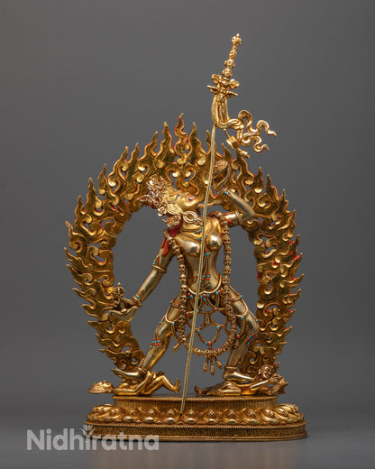 Front view of Authentic Vajrayogini Sculpture with gold-gilded face and fierce stance