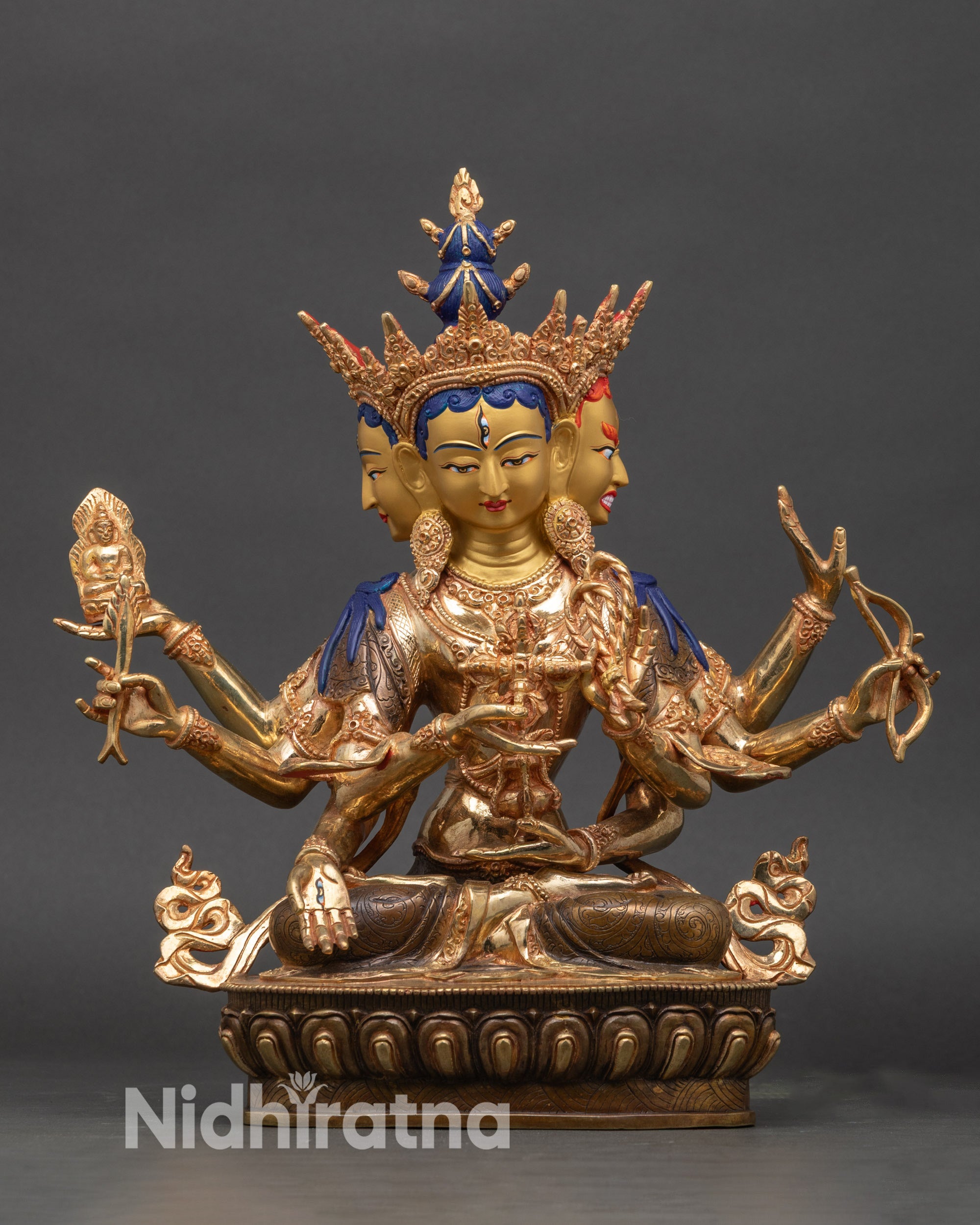 Front view of Dakini Namgyalma statue | gold copper | Nepalese Buddhist sculpture