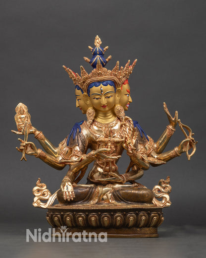 Front view of Dakini Namgyalma statue | gold copper | Nepalese Buddhist sculpture