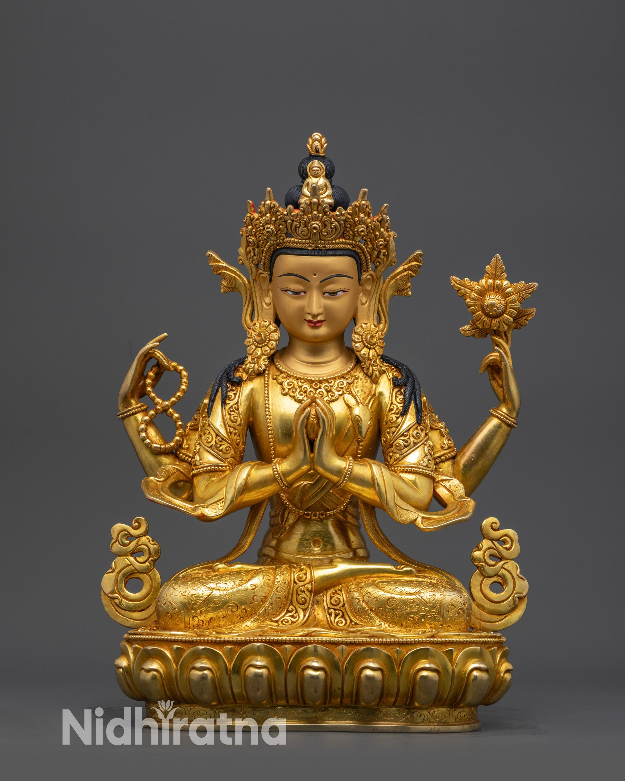 Front view of Divine Chenrezig Statue handcrafted in Patan Nepal