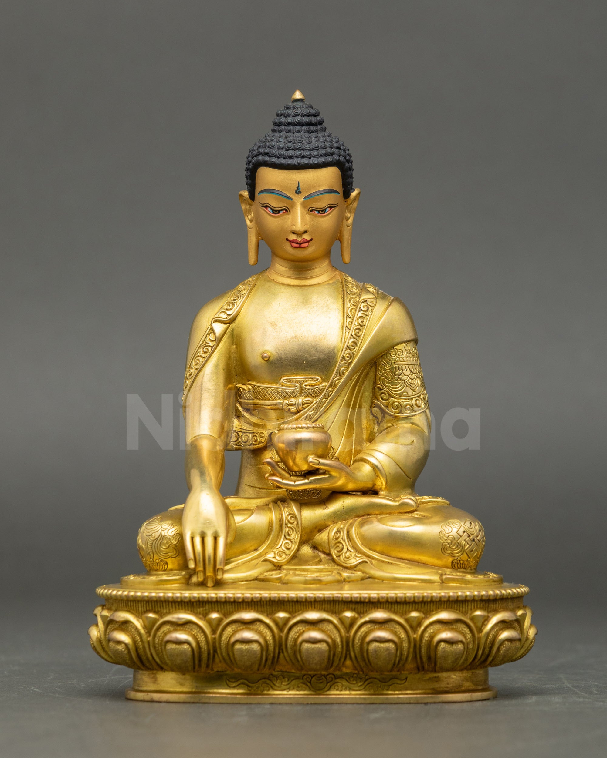 Front view of Gautama Buddha Statue seated on lotus with Dhyana Mudra