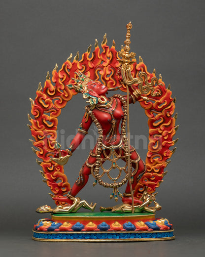 Front view of Handmade Vajrayogini Statue from Nepal showing fierce tantric goddess pose