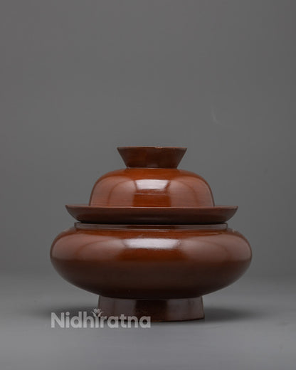 Front view of Handmade Wooden Paru Bowl with dark brown polished finish