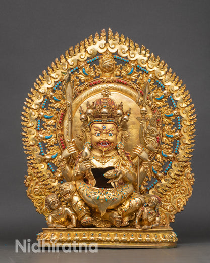 Front view of Hayagriva statue, handcrafted Nepalese copper and wrathful deity