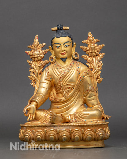 Front view of Jigme Lingpa statue, handcrafted copper with 24K gold fire-gilding